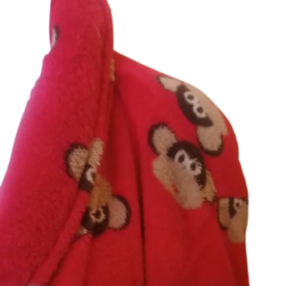 La SENZA  Red Fleece Robe with Monkey Print Size Small Medium - Picture 3 of 4